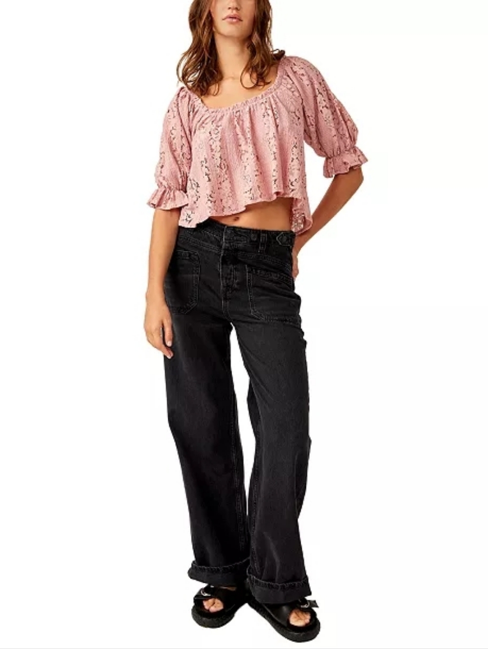 NWOT Free PeopleWomen's Stacey Convertible Lace Crop Top Sz S